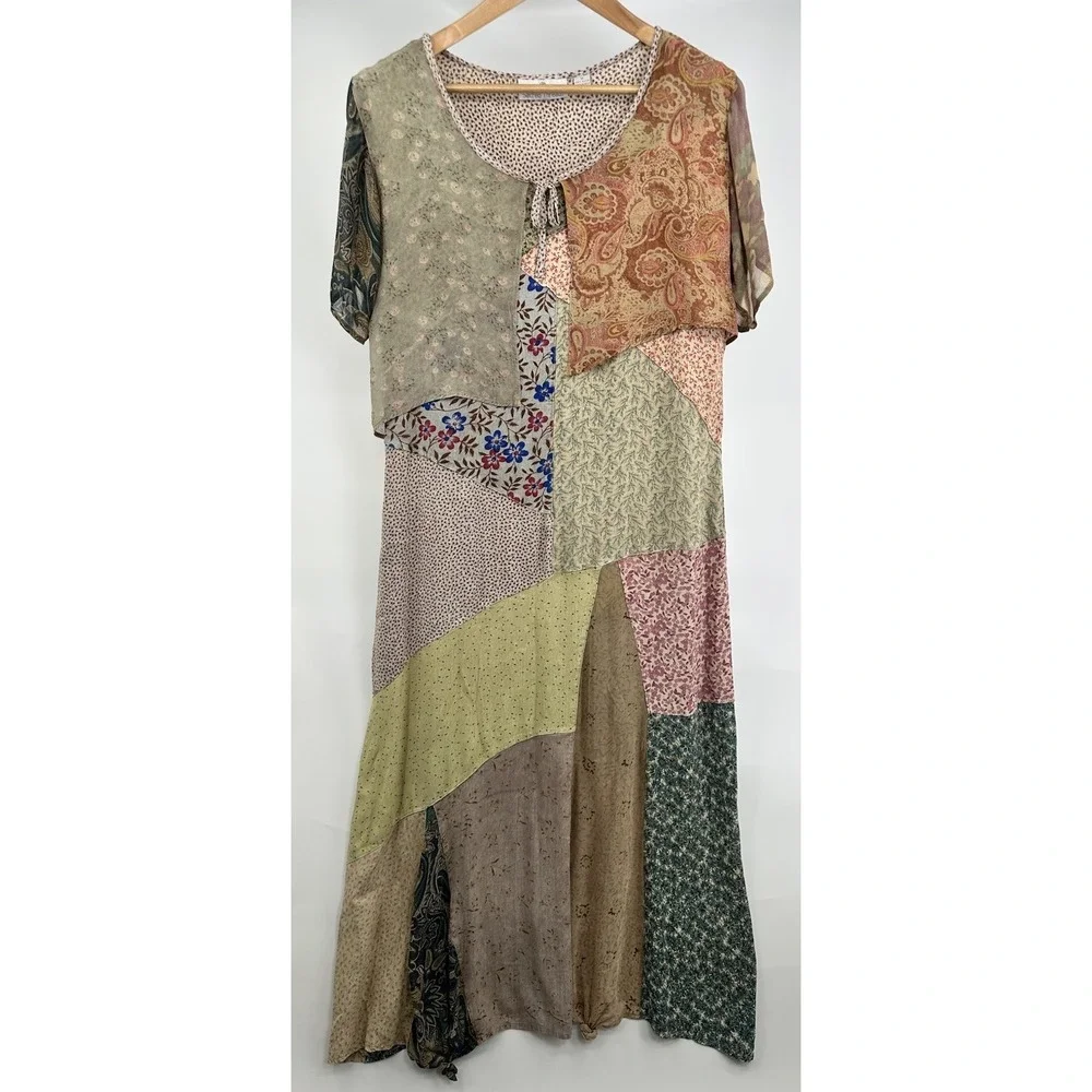 Sacred Threads Patchwork Maxi Dress Medium Hippie Boho Artisan Festival